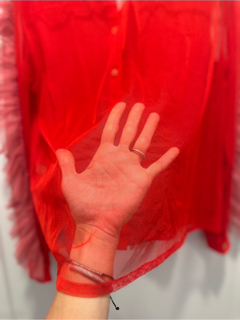 House Of Holland Red Pink Ruffle Sheer Button Down Blouse Designer Eccentric - Picture 5 of 9
